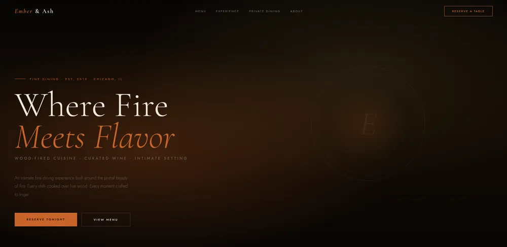 Ember & Ash restaurant website